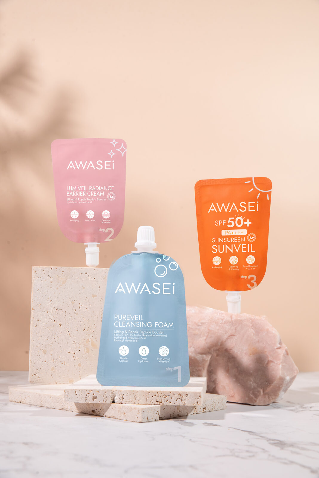 AWASEi group shot — three-step daily ritual